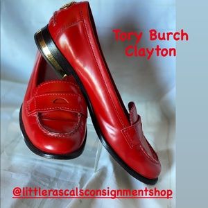 Tory Burch red hot Clayton penny loafers Sz 7.5